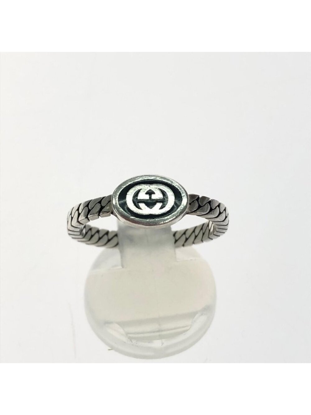 Gucci Silver Ring Interlocking G Slim Black Enamel